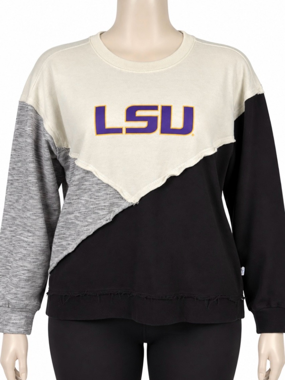 LSU Colorblock Crewneck Sweatshirt - Cream, Gray & Black